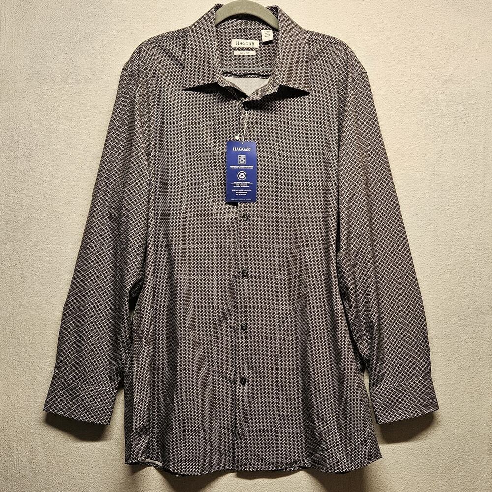 Haggar Shirt Men's Size 16/34 Grey Button-Up Slim Fit Grey Burst Pattern